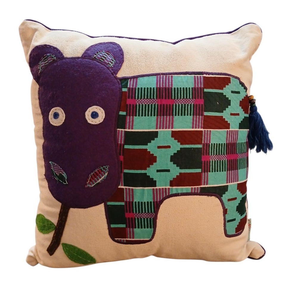 Neema Crafts Purple Teal Hippo Hippopotamus Handmade Throw Pillow 14" Square